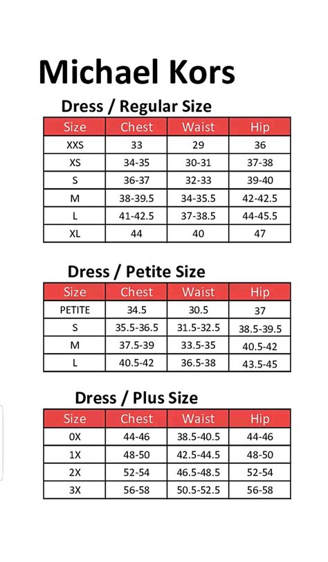 michael michael kors size guide